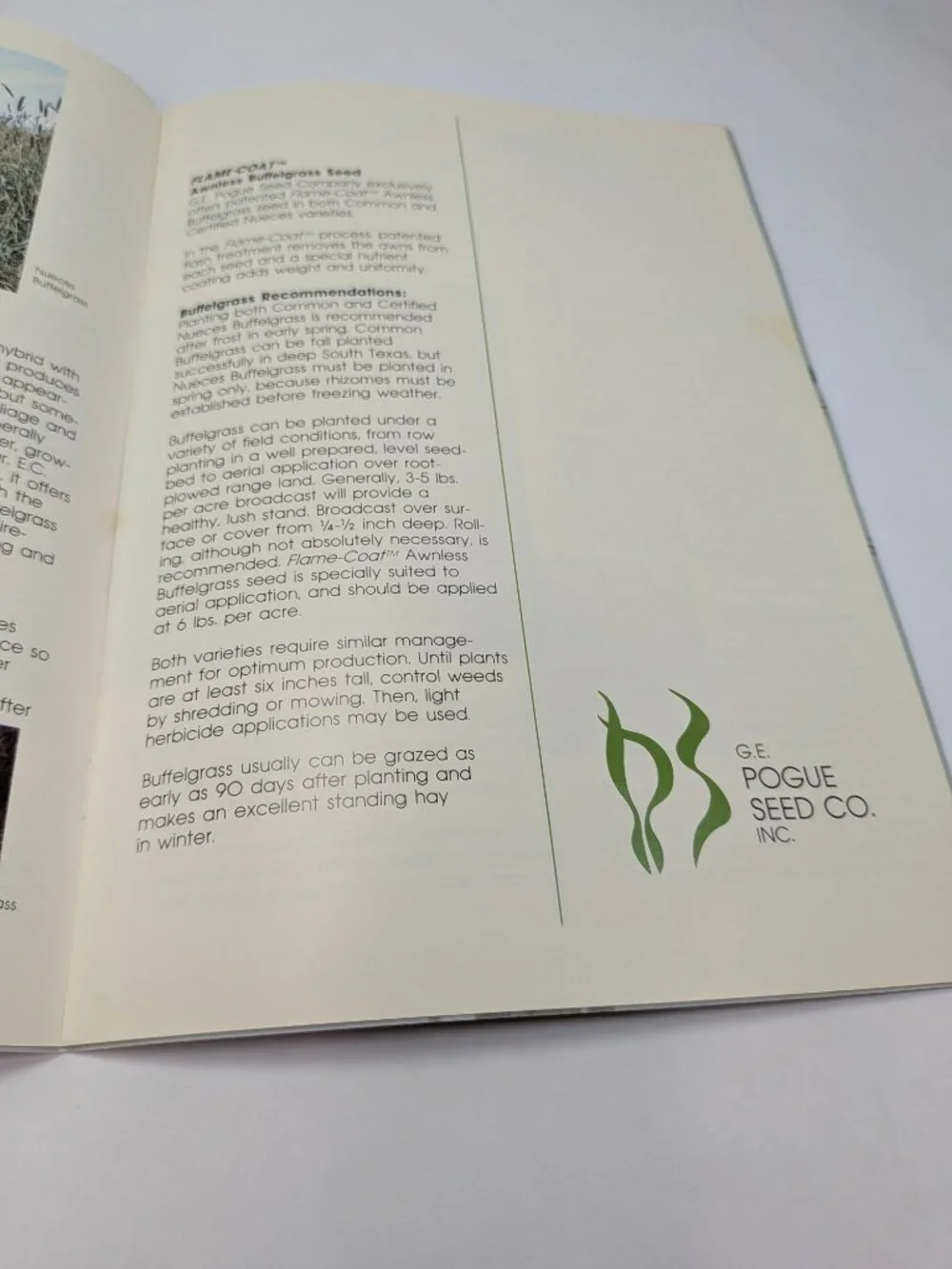 Flocked Cover Mat Vintage 1983 G.E. Pogue Seed Co Catalog Texas Grass Ephemera